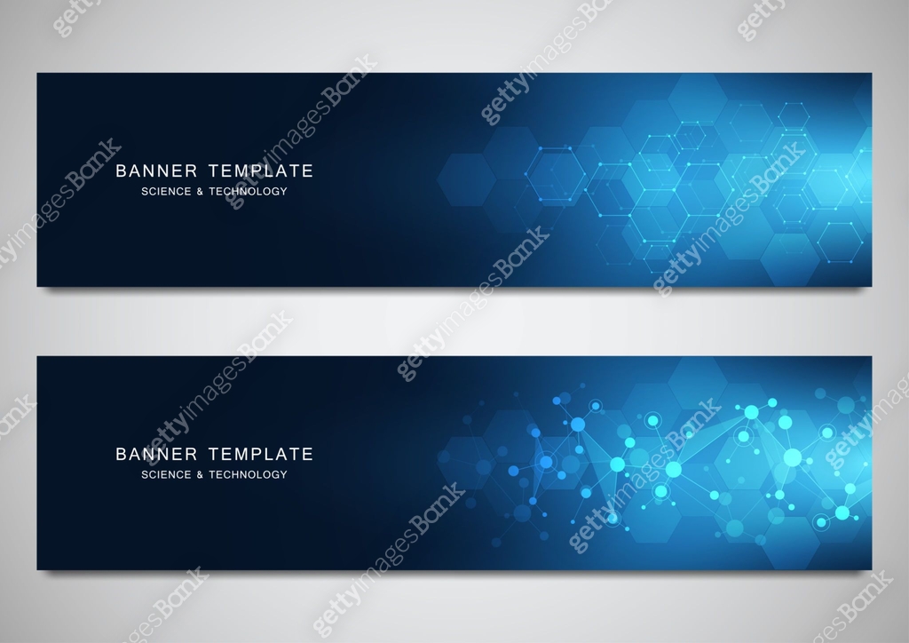 Vector banners and headers for site with molecules background and ...