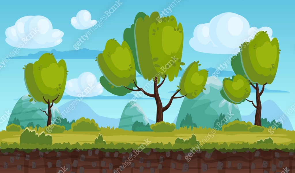 Beautiful rural landscape, fields, trees. Background mountains, clouds ...
