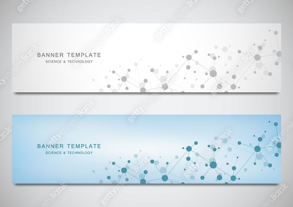 Vector banners and headers for site with molecules background and ...
