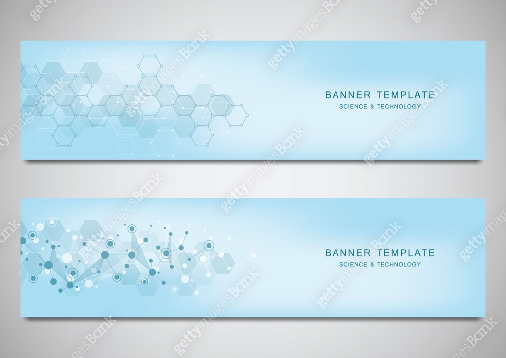 Vector banners and headers for site with molecules background and ...