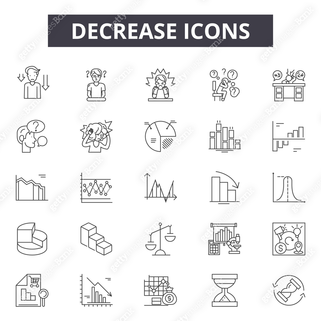 Decrease line icons, signs set, vector. Decrease outline concept ...
