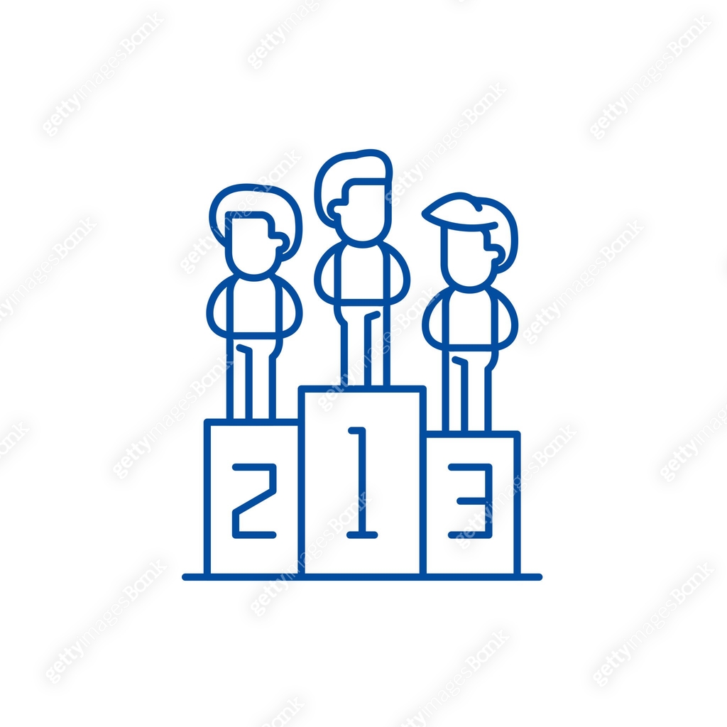 Winning team line icon concept. Winning team flat vector symbol, sign ...
