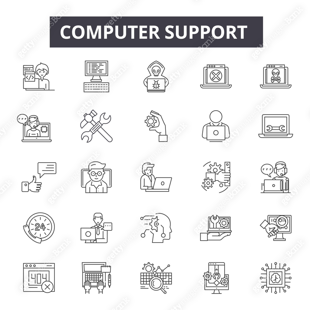 Computer support line icons, signs set, vector. Computer support ...