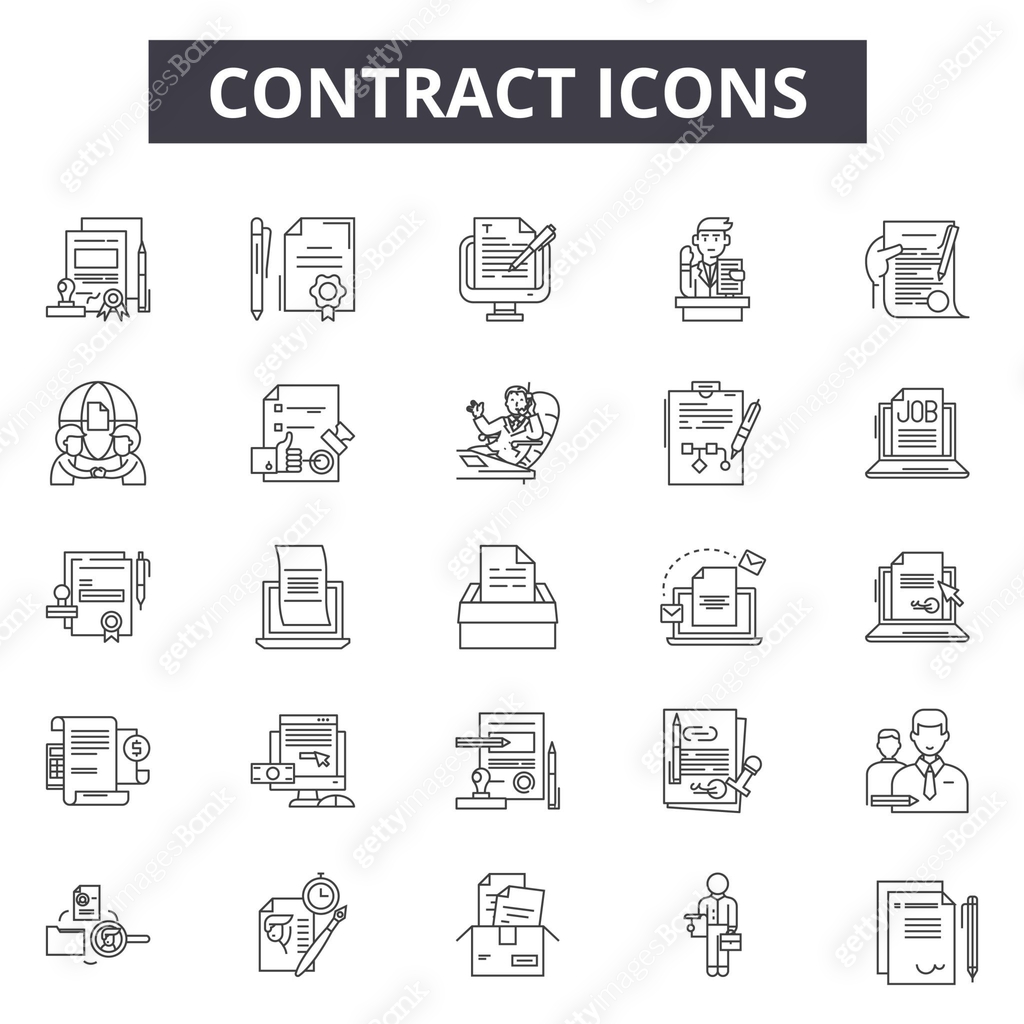 Contract line icons, signs set, vector. Contract outline concept ...