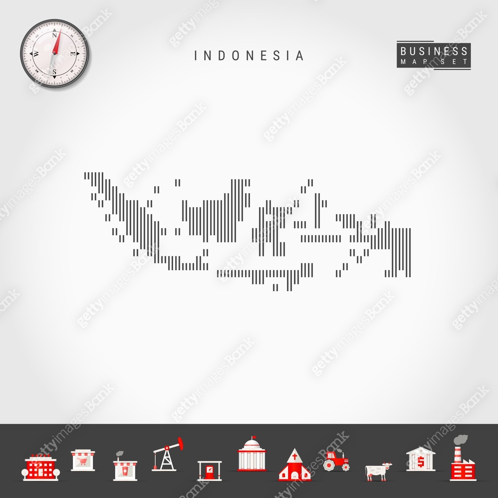 Vector Vertical Lines Map of Indonesia. Striped Silhouette of Indonesia ...