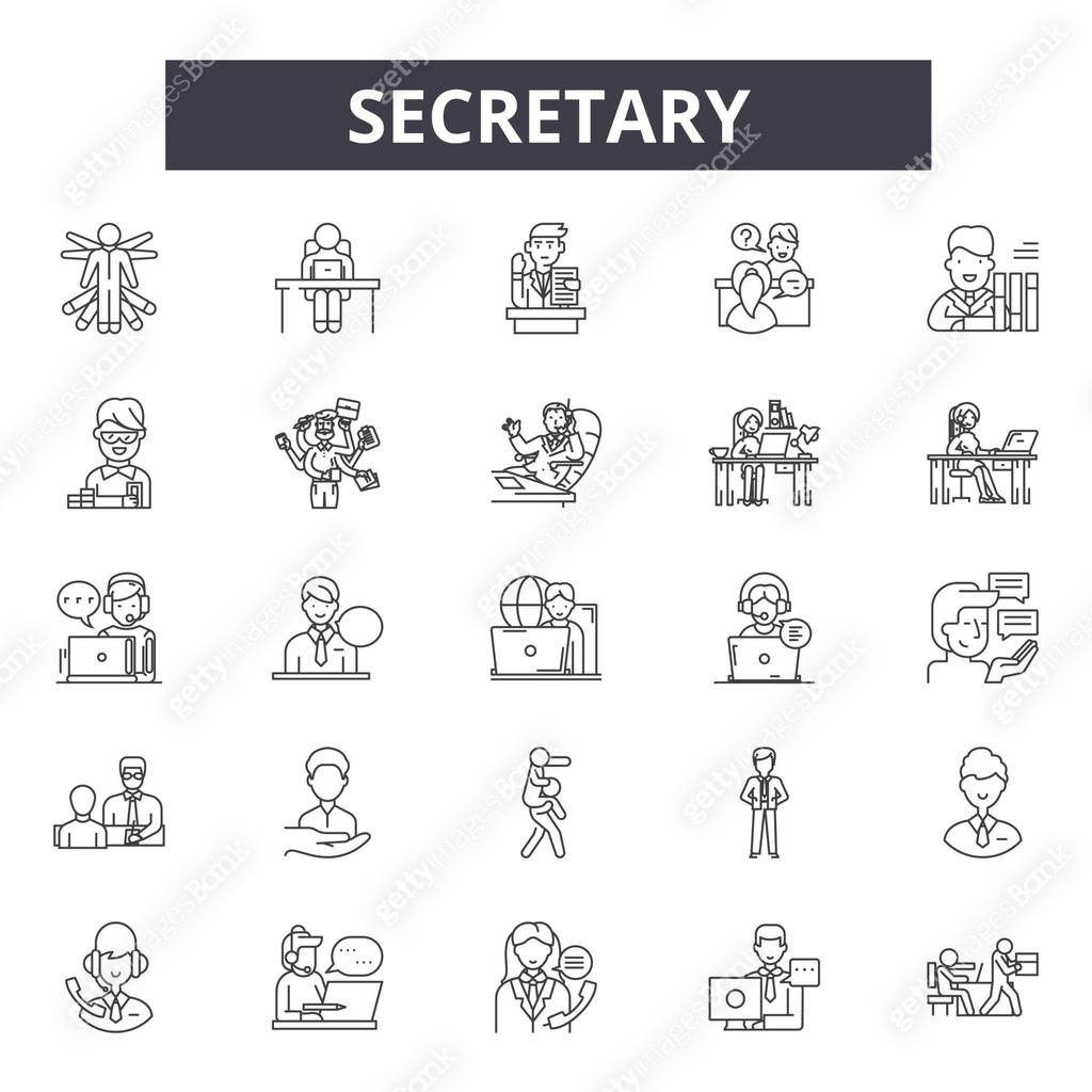 Secretary line icons, signs, vector set, linear concept, outline ...