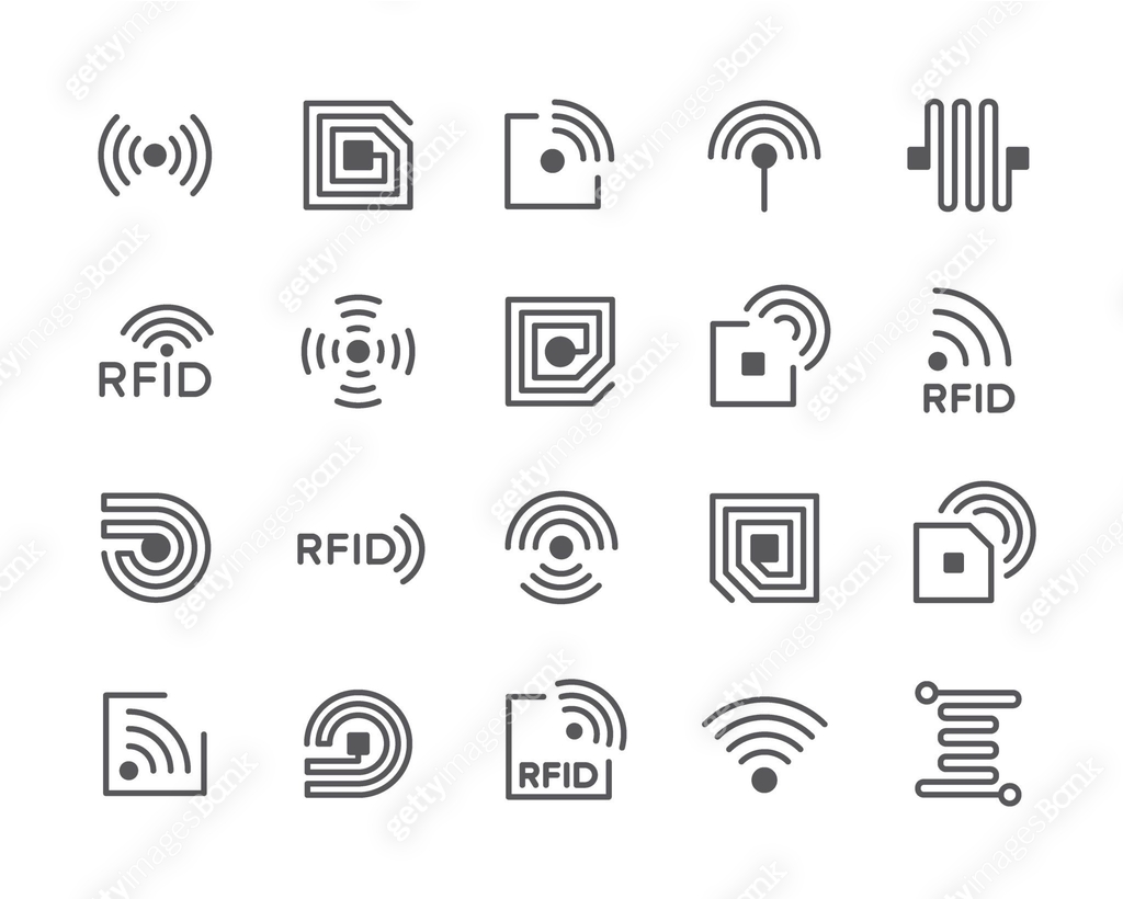 Rfid Module Animated Icon Set of RFID Chip Line Icons. Antenna, Circuit, Tag, Wire, Wireless and ...
