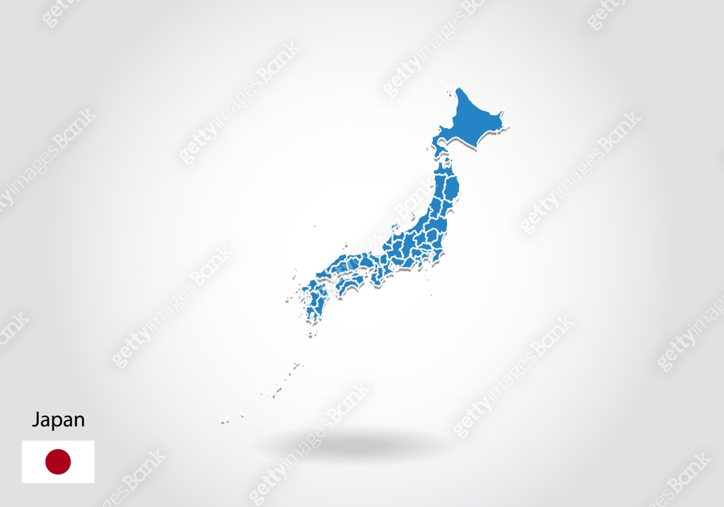 Japan map design with 3D style. Blue Japan map and National flag ...