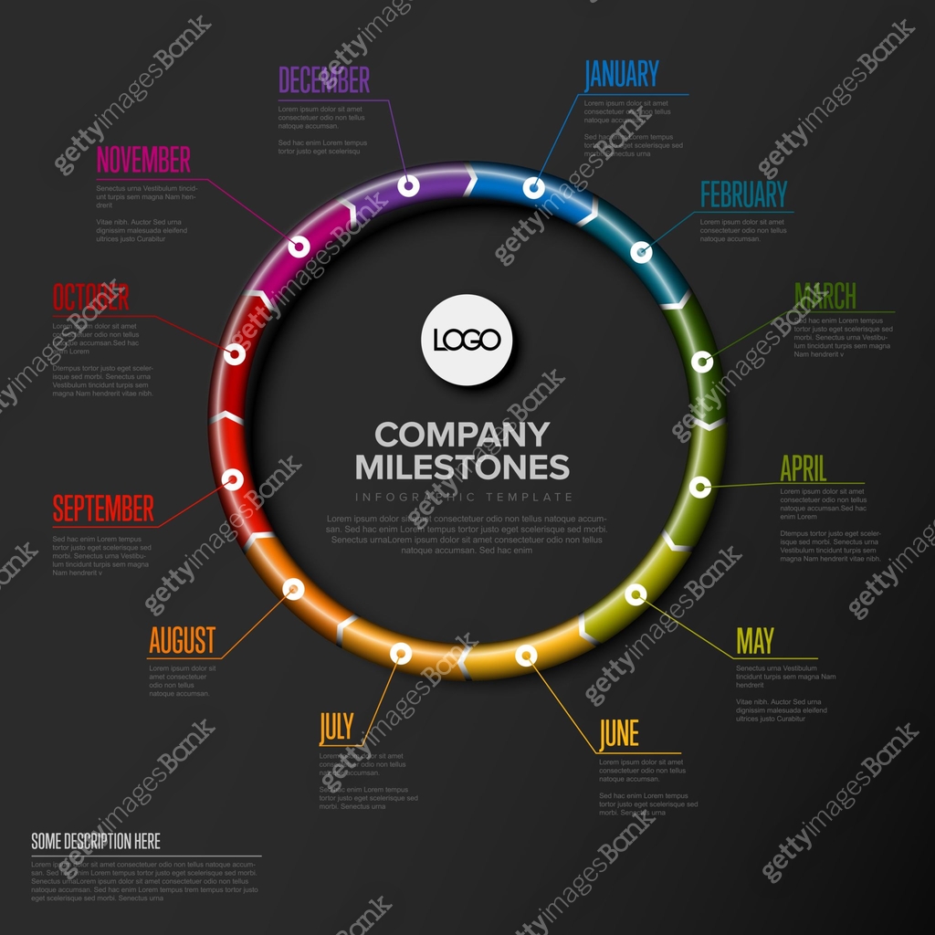Visual Circular Timeline Full year dark circular timeline template 이미지 (1155433174) 일러스트, 무료 ...