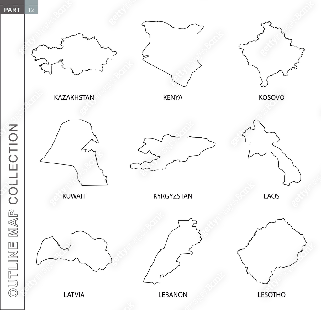 Outline maps collection, nine black lined vector map 이미지 (1199510868 ...