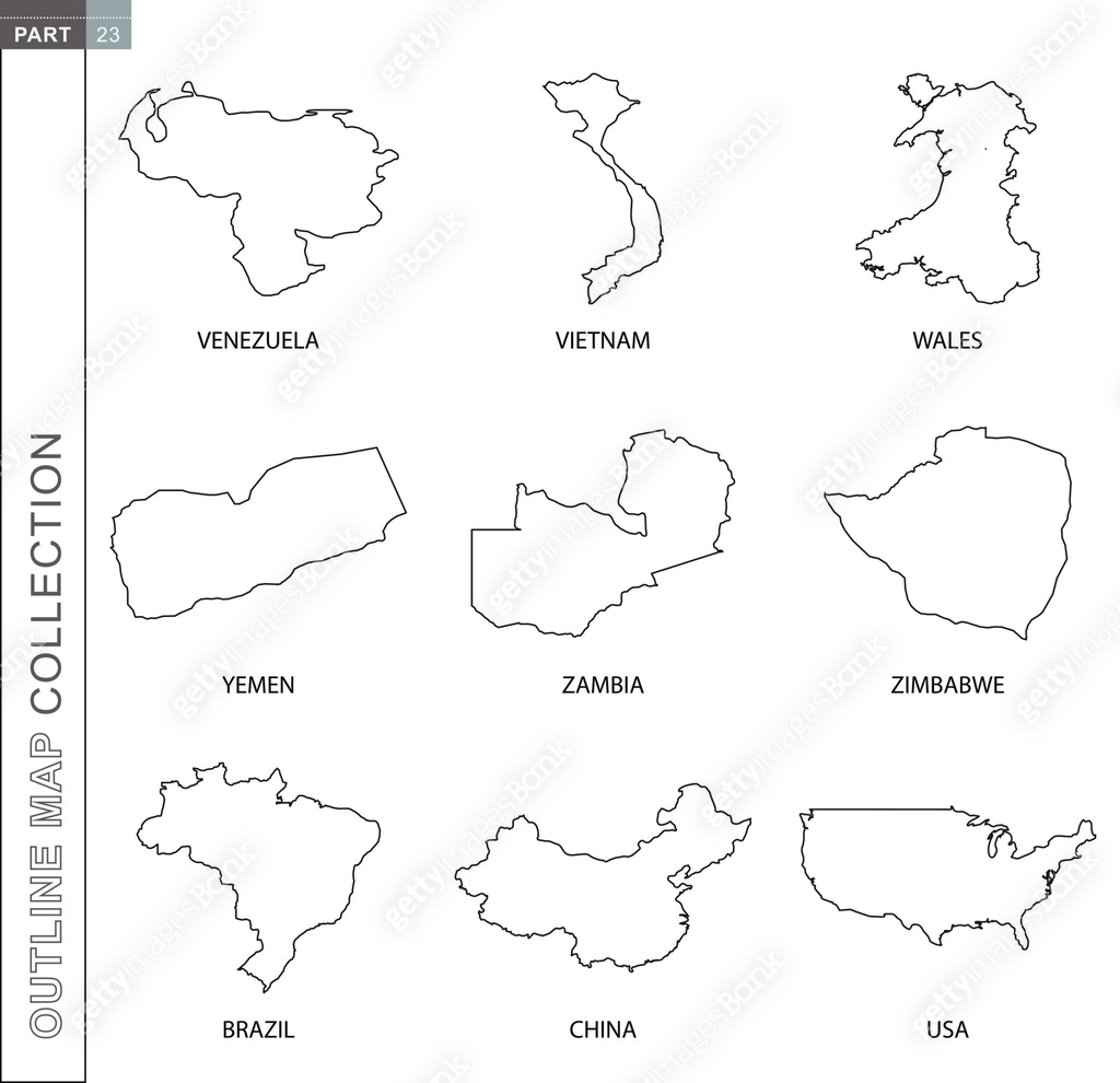 Outline maps collection, nine black lined vector map 이미지 (1199511624 ...