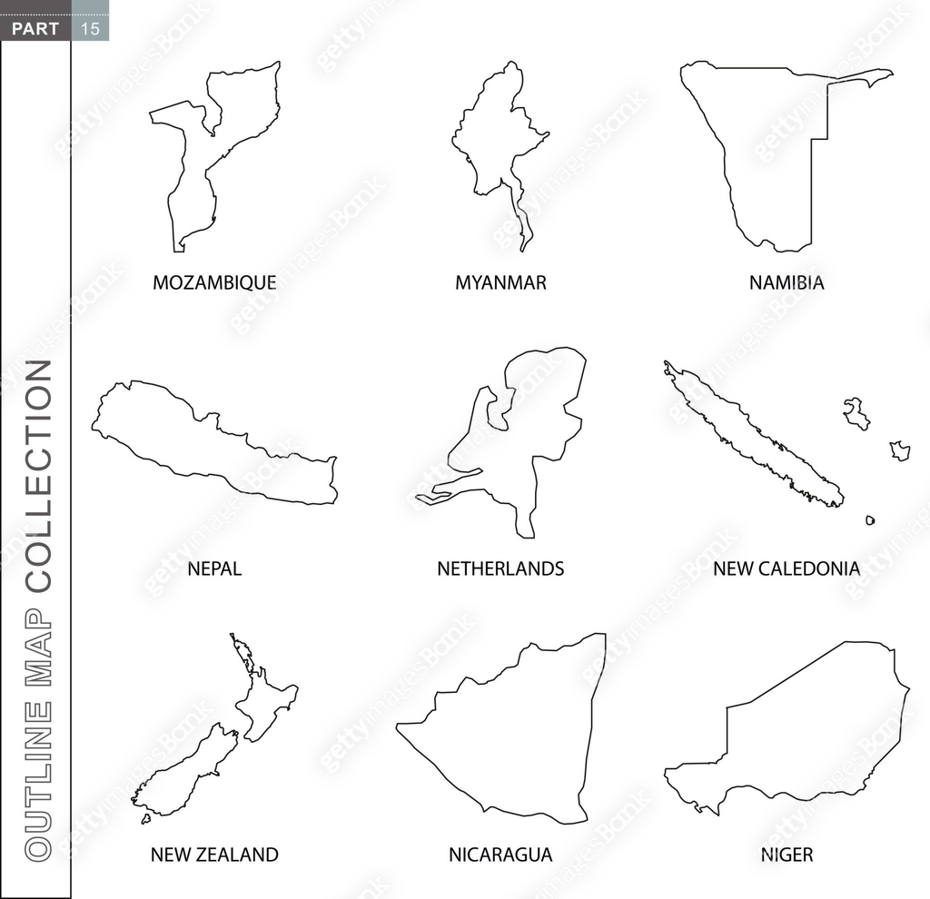 Outline maps collection, nine black lined vector map 이미지 (1199511681 ...