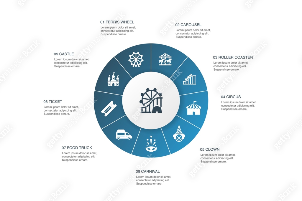 amusement park Infographic 10 steps circle design.Ferris wheel ...