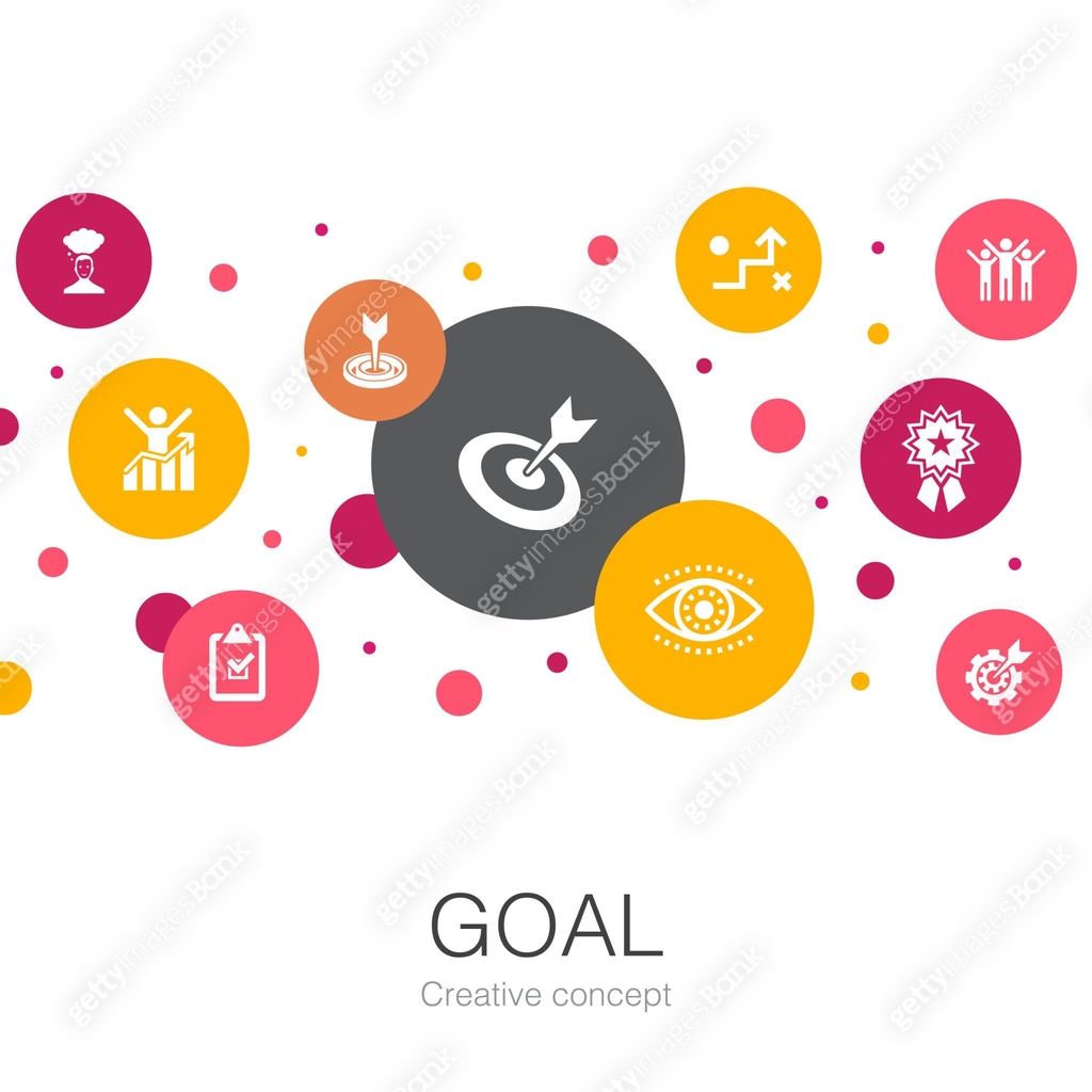 goal trendy circle template with simple icons. Contains such elements ...