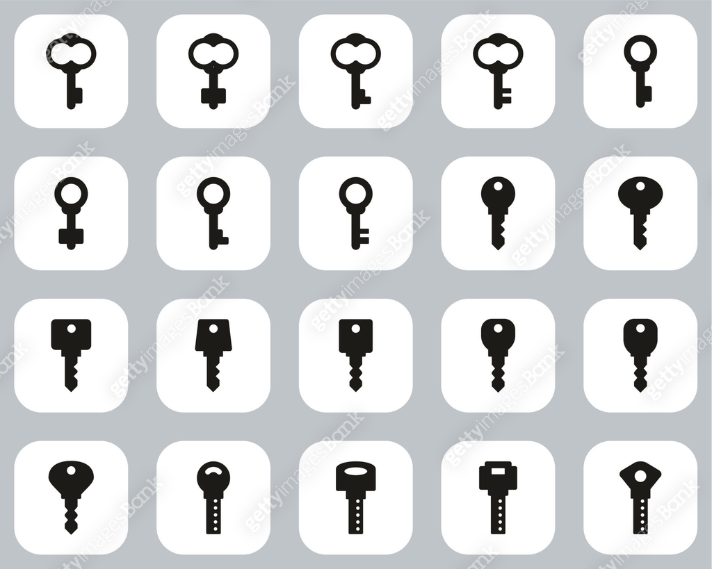 Keys Or Various Shapes Of Keys Icons Black & White Flat Design Set Big ...