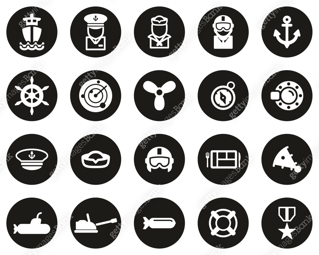 Navy Icons White On Black Flat Design Circle Set Big 이미지 (1216337543 ...
