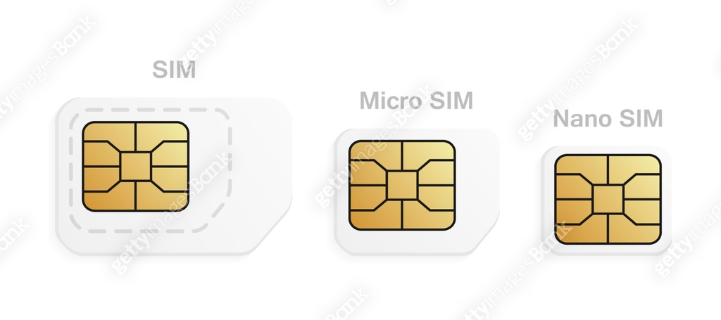 Normal Nano Micro Mobile sim card types set. Normal, Micro, Nano cellular phone cards ...