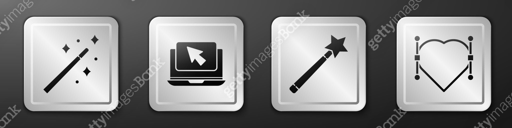 Set Magic wand, Laptop and cursor, Magic wand and Heart with Bezier ...