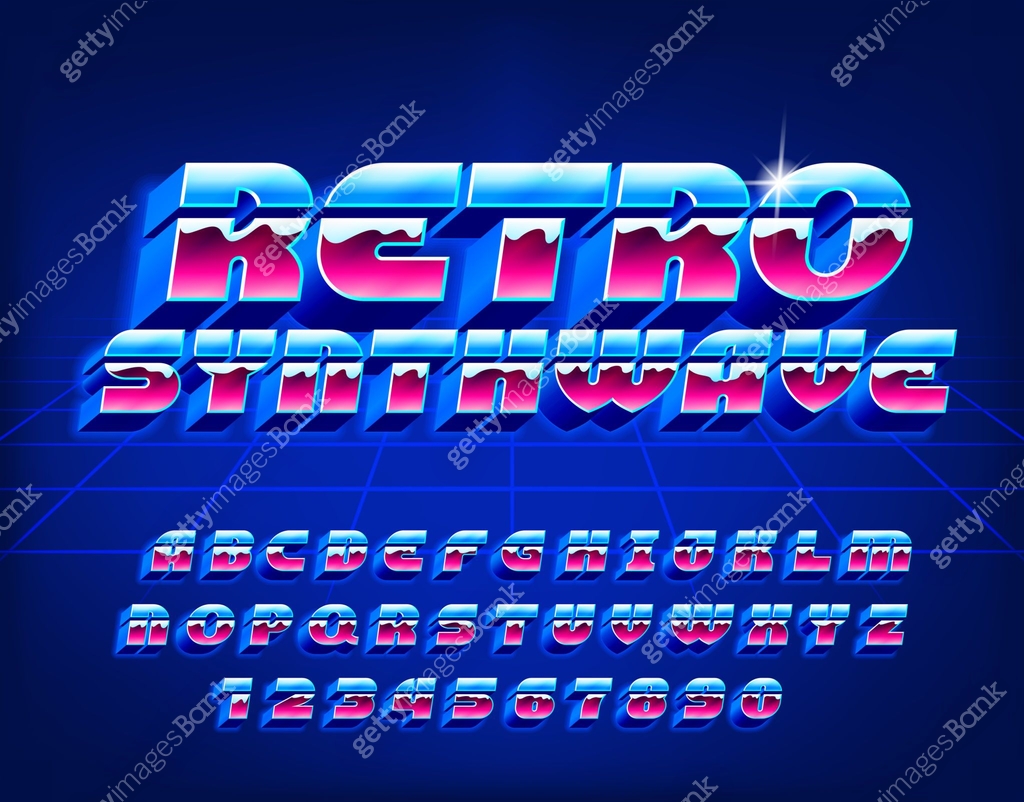 Retro synthwave alphabet font. 3D letters, numbers and symbols in 80s ...