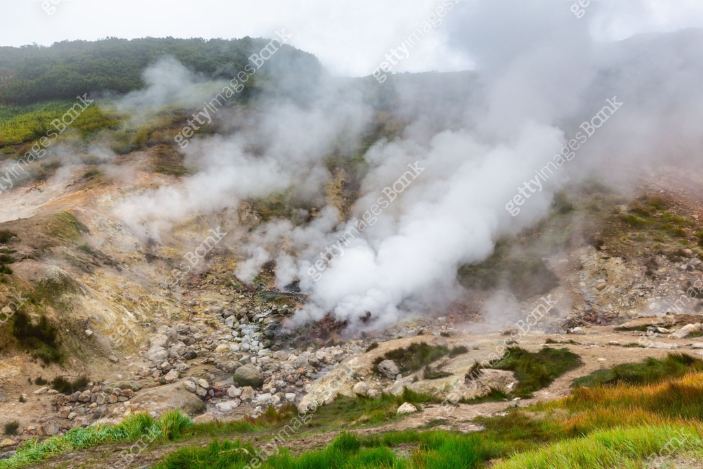 Mosterios Hot Spring Mysterious view of volcanic landscape, aggressive hot spring, erupting ...
