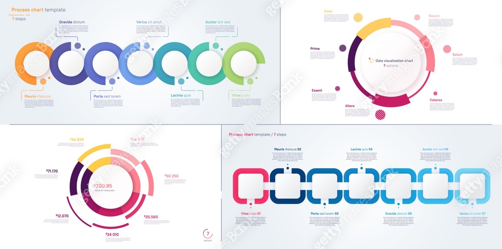 Vector process and circle chart designs, modern templates for creating ...