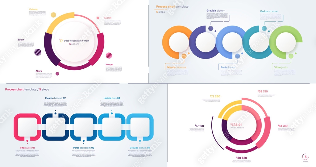 Vector process and circle chart designs, modern templates for creating ...