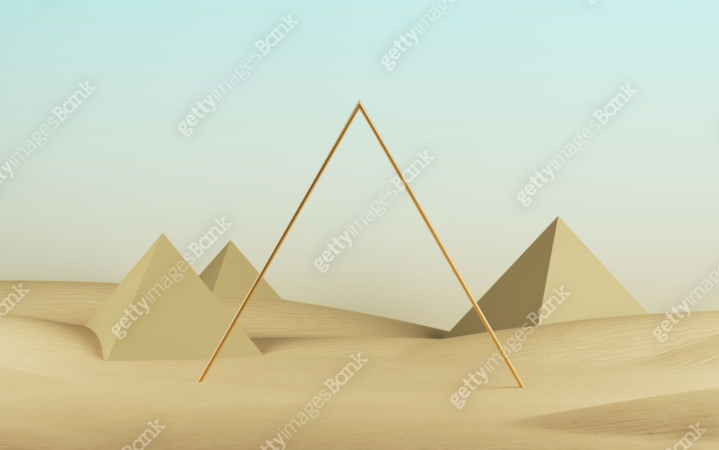 3d render, abstract modern minimal background with pyramids and golden ...