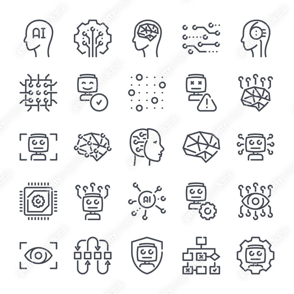 Artificial Intelligence related line icon set. Machine learning and ...