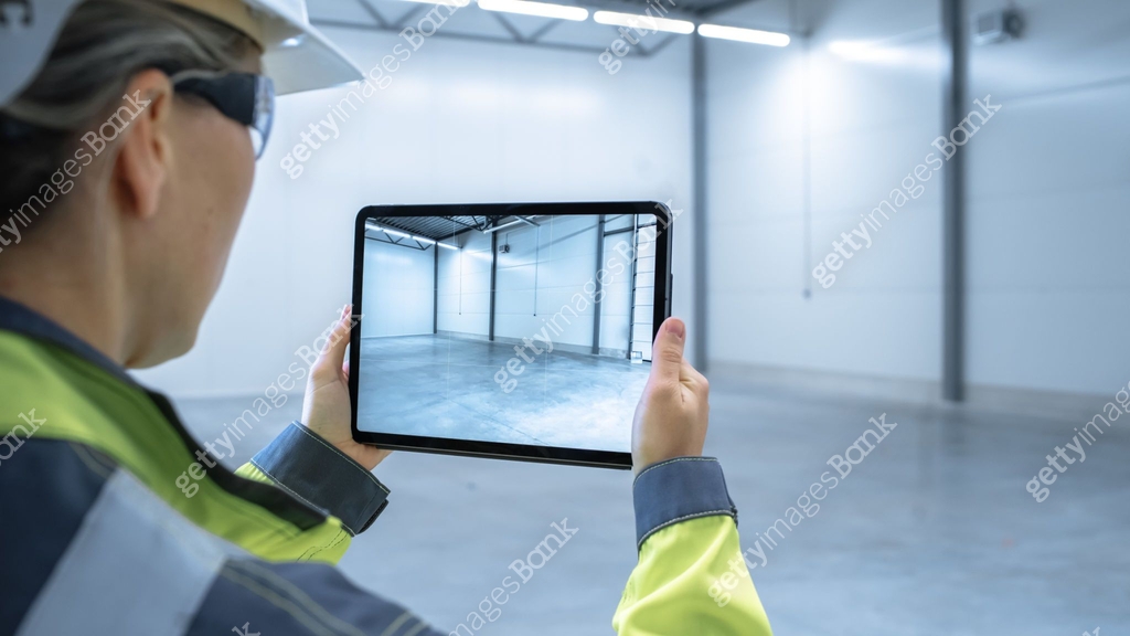 Industry 4.0 Modern Factory: Female Engineer Uses Digital Tablet ...