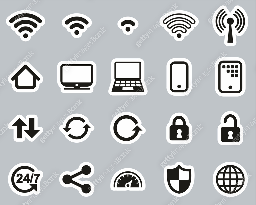 Wifi Connection Icons Black & White Sticker Set Big 이미지 (1278556744 ...