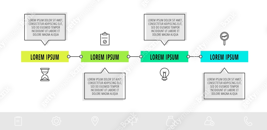 4 Box Timeline Vector infographic design with 4 boxes with arrows and icons. Flat ...