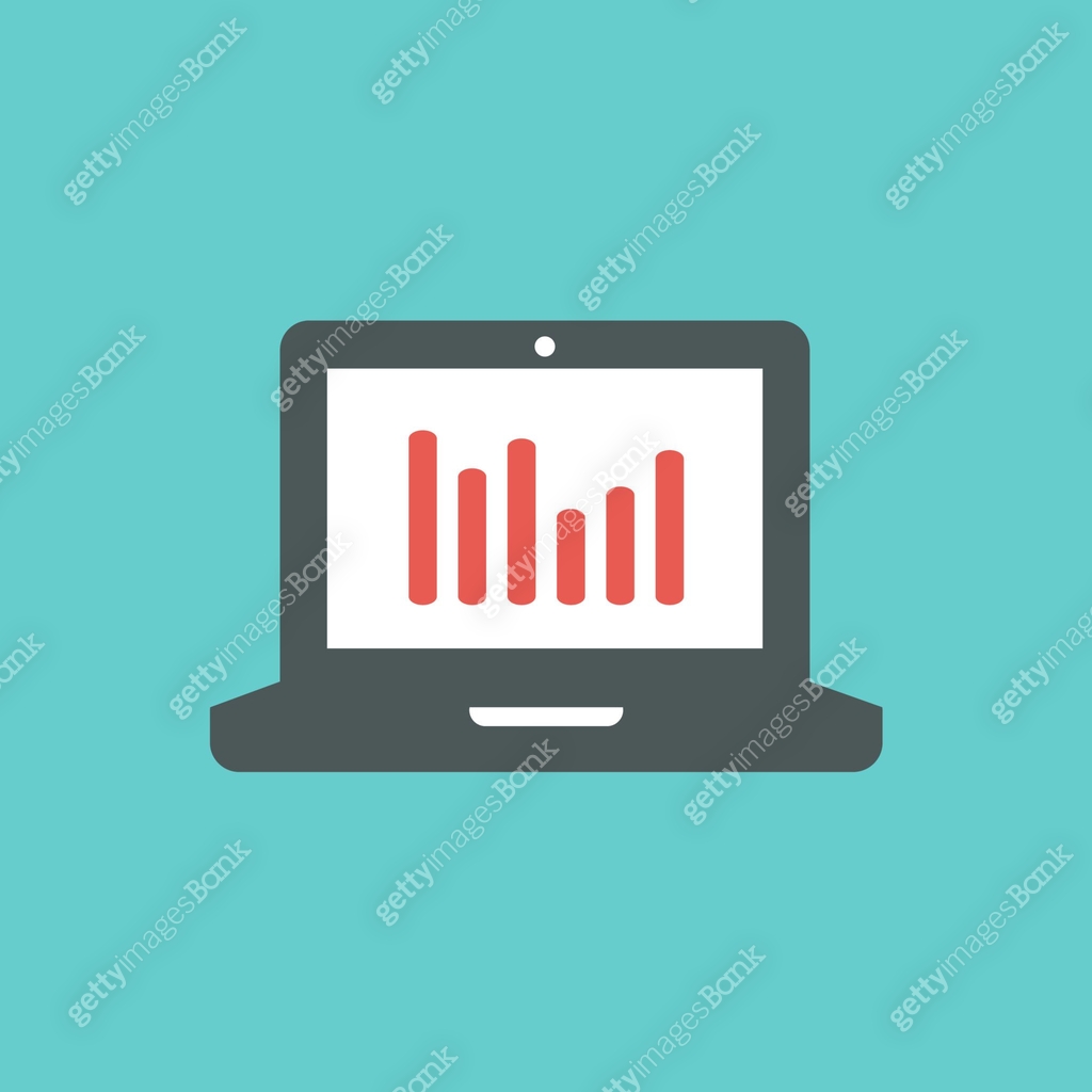 Analytics, analysis with device screen icon. Flat style, vector picture ...