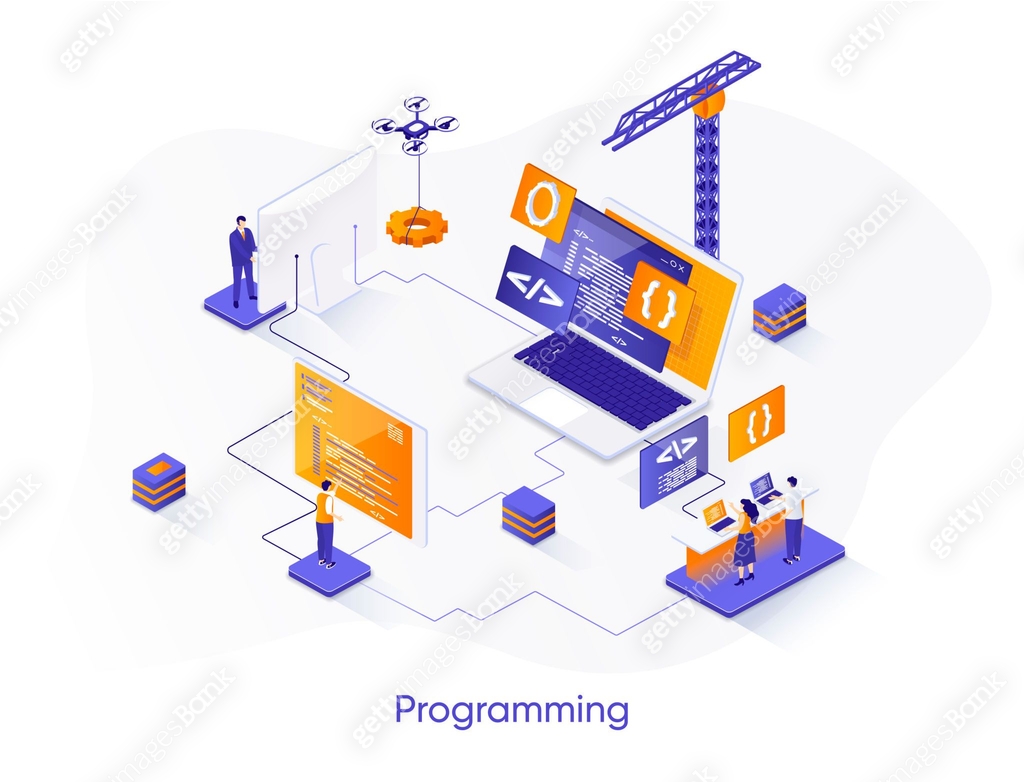 Programming isometric web banner. Full stack software development ...