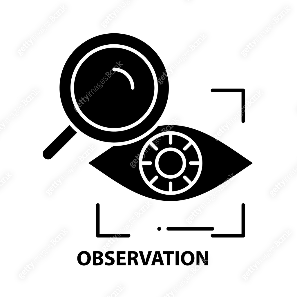 observation icon, black vector sign with editable strokes, concept ...