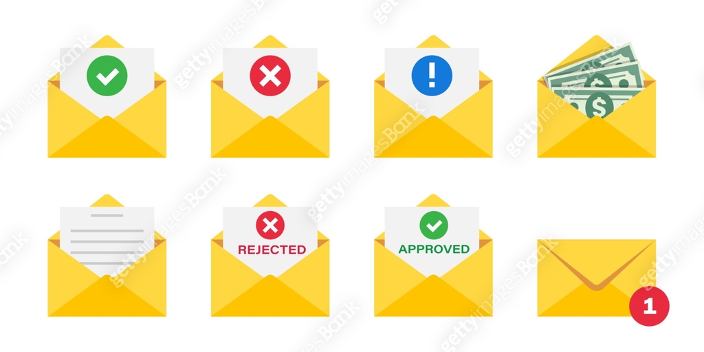 Collection of message icons. Envelope with approved, rejected ...