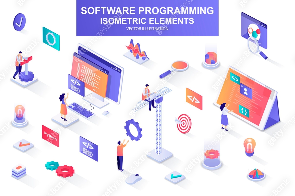 Software programming bundle of isometric elements. Program languages ...