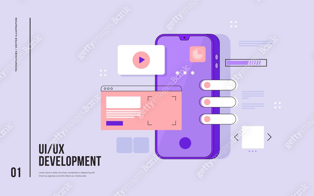Mobile UI/UX development design concept. Smartphone with interface ...