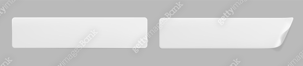 White glued rectangle stickers with curled corners mock up set. Blank ...