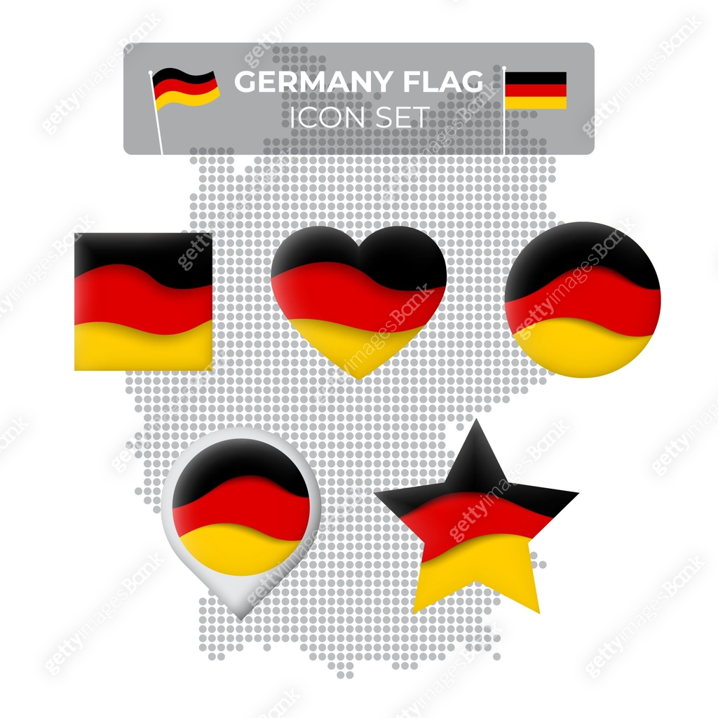 Germany flag icons set in the shape of square, heart, circle, stars and ...