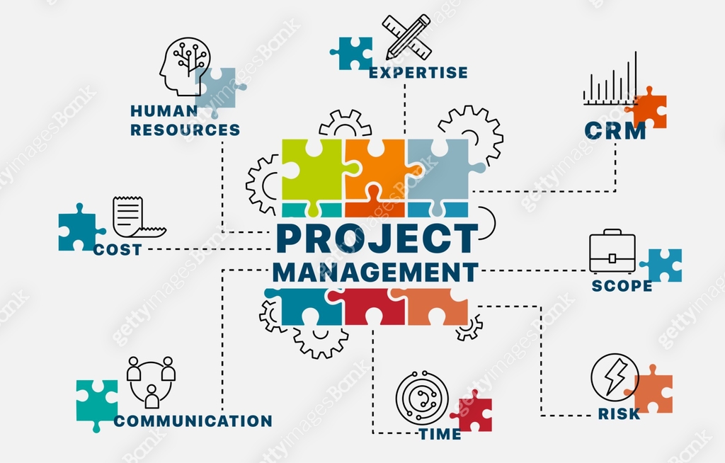 Project management concept. Infographics. Chart with keywords and icons ...