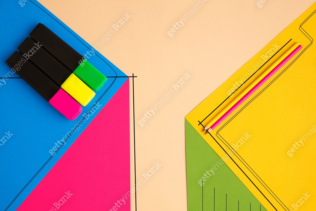 Stationery in bright pop colors with visual illusion effect, modern ...