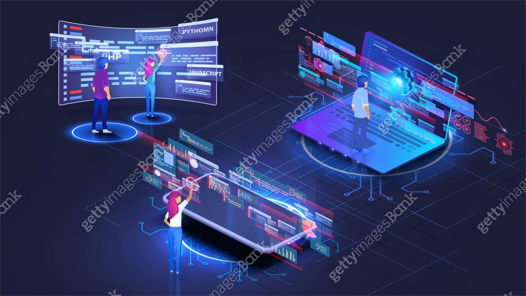 Web development, coding and programming responsive. Set of programmers ...