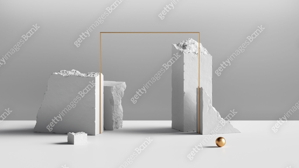 3d render, abstract white background with white cobblestone blocks ...
