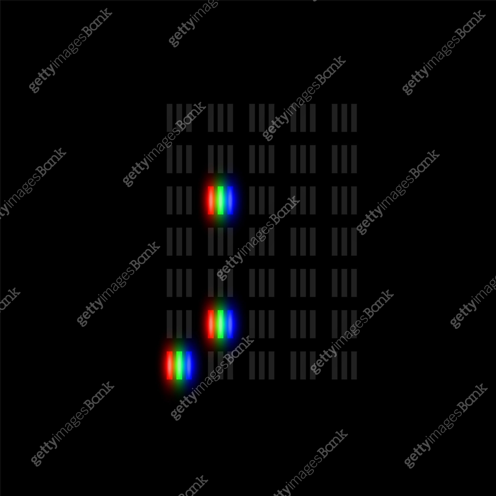 RGB pixel font character with glow, red-green-blue pixels, vector ...