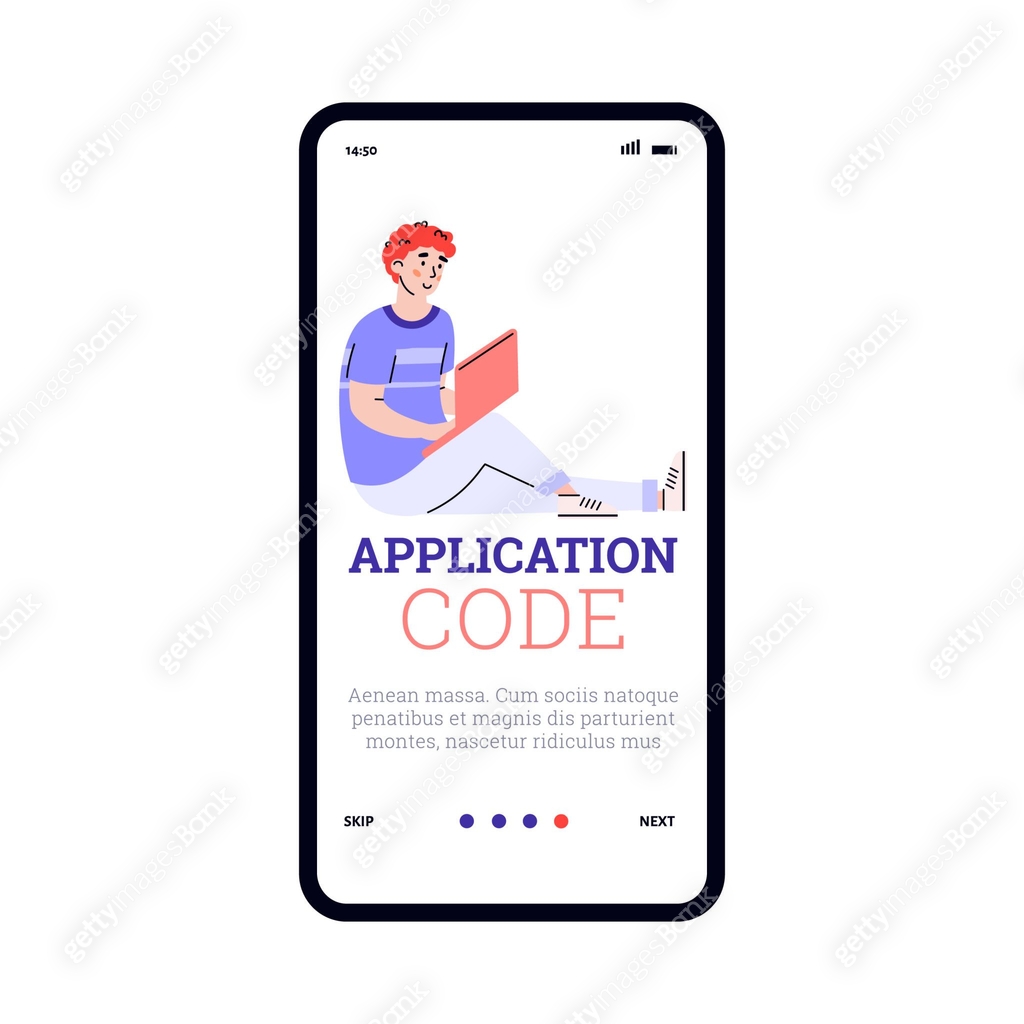 Application Code Figure Onboarding page for application code creating, cartoon vector ...