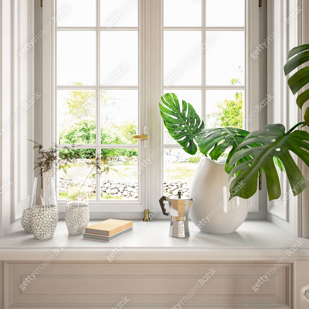 Window Side Console with Decor 이미지 (1299953913) 일러스트, 무료 일러스트 - 게티이미지뱅크
