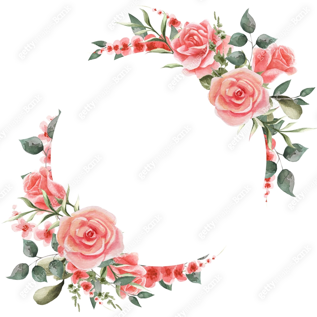 Round Roses Flower Frame Round frame with floral elements. Spring background with roses and ...