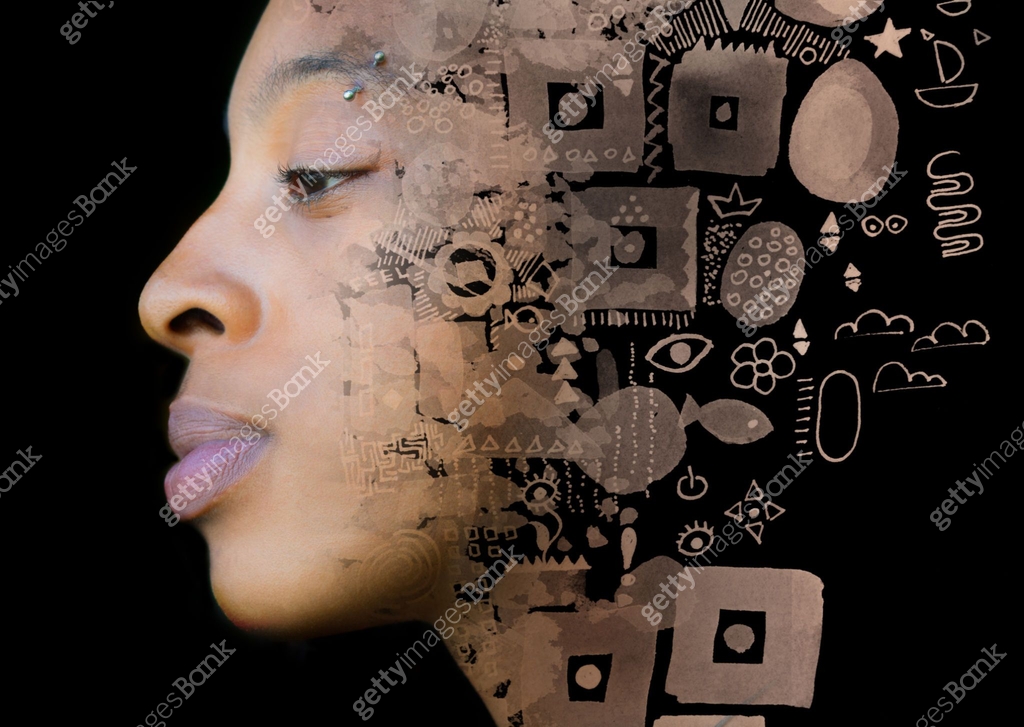 Moden Primative A portrait combined with modern primitive art 이미지 (1303377357) - 게티이미지뱅크
