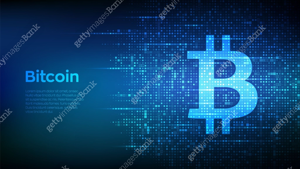 Bitcoin icon made with binary code. Blockchain technology. Bitcoin ...