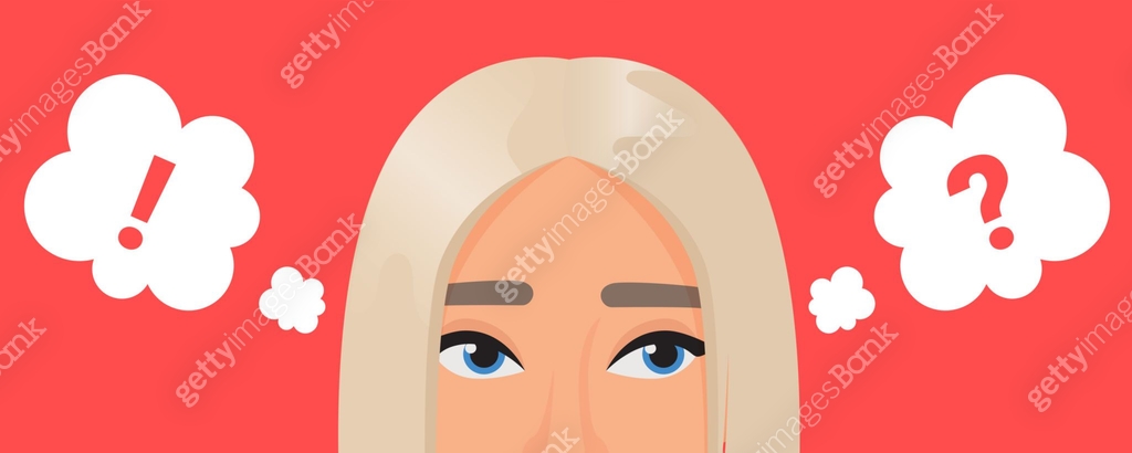 Girl thinking about problem with dots in think bubble, expression ...